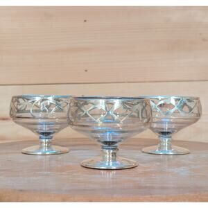 Set of 3 Vintage Sterling Silver Overlay Champagne Coupes / Sherbet Dishes